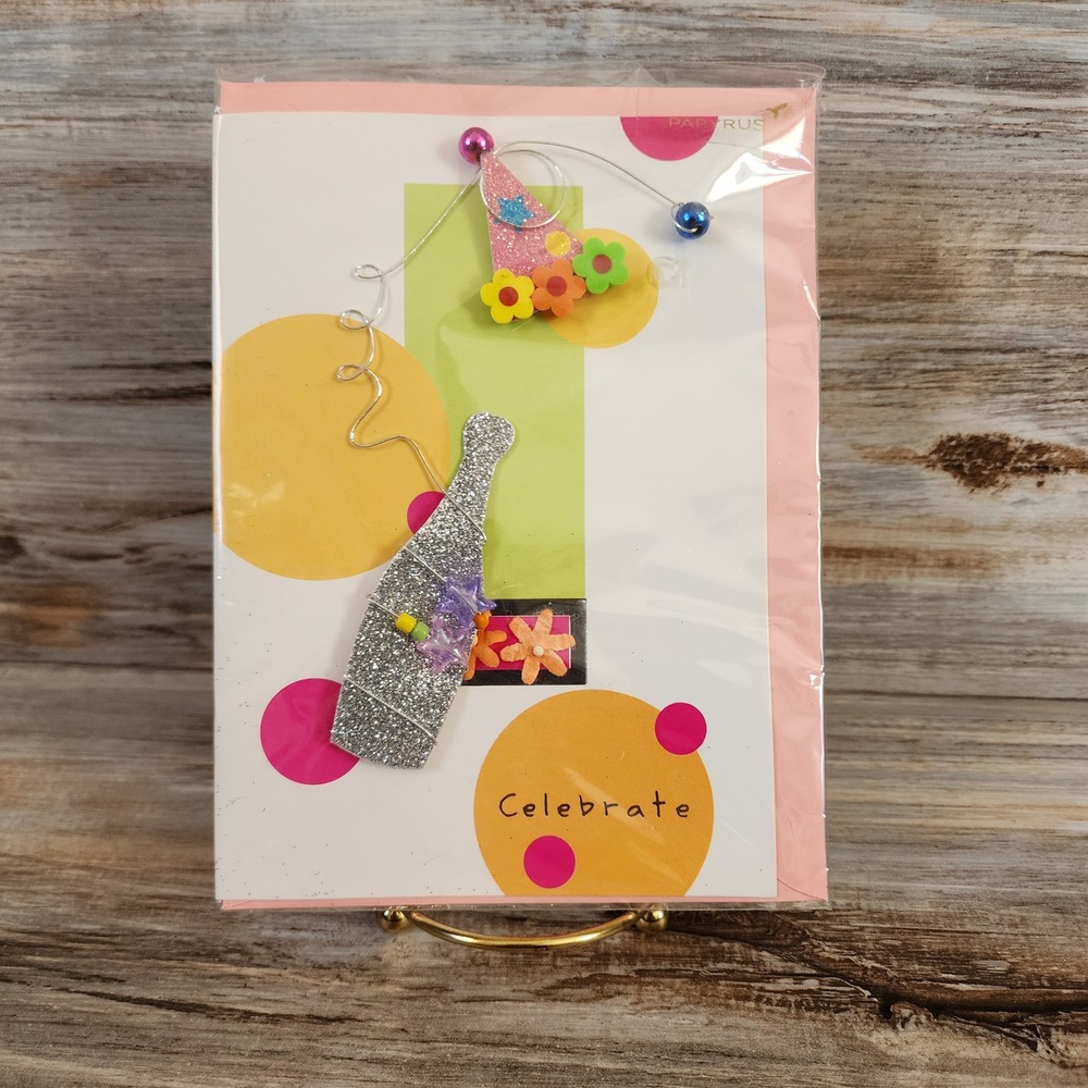 Papyrus Birthday Card 3D Champagne Bottle Glitter Beads Celebrate BD 409616